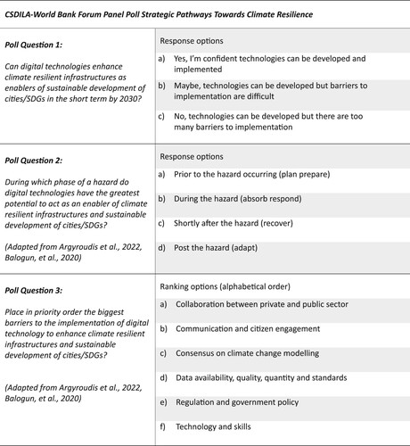 Figure 3. Table, Multiple-choice Questions asked in the Poll of CSDILA-World Bank Delegates, Panel 2.