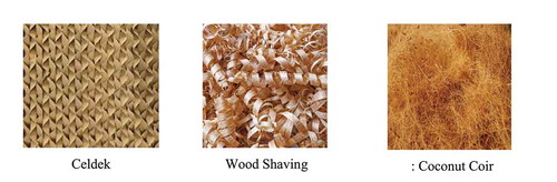 Figure 3. Cellulose, wood shaving and coconut coir pad materials