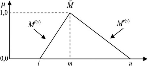 Figure 1. Triangular fuzzy number (Zolkepli & Aris, Citation2019).