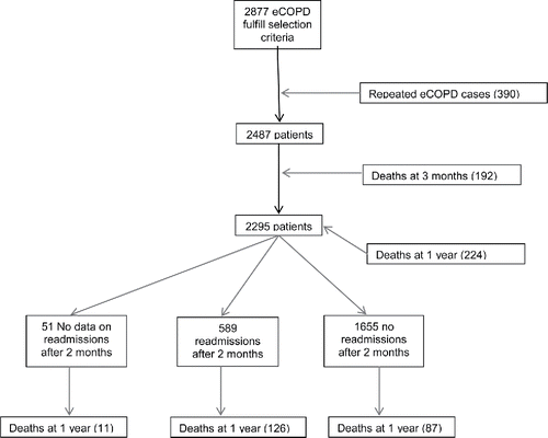 Figure 1. Flowchart of patients' recruitment and mortality during 1-year follow-up. eCOPD, chronic obstructive pulmonary disease exacerbation.
