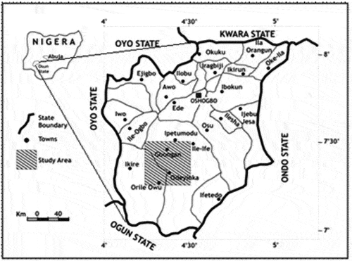 Figure 3. Map of Osun State showing the study area.