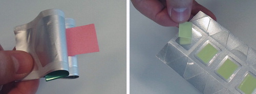 Figure 4. Examples of orodispersible films in single-dose (left) and multiple-dose (right) packaging alternatives.
