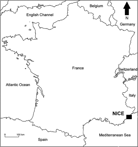 Figure 1. Map of France with Nice in the southeast.