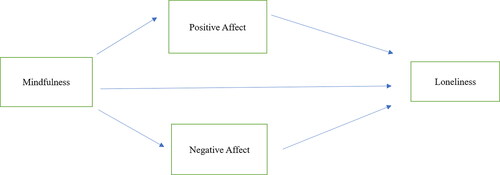 Figure 1. Conceptual model of Mindfulness, positive and negative affect, and loneliness.