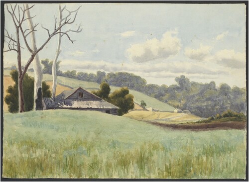 Figure 1. John Mather, Healesville (1893), pencil and watercolour on paper, Pictures Collection, State Library Victoria, H2007.49/27.