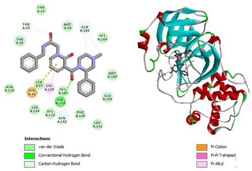 Figure 6. 2D diagram of interactions, and positioning of the molecule M277 inside the active site of SARS-CoV-2 main protease.