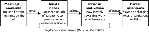 Figure 1. Meaningful moments connected to further career intentions through innate needs and intrinsic motivation.