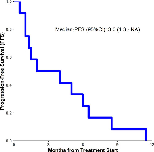 Figure 2 Kaplan–Meier estimates of progression-free survival for all the 12 patients with clear cell sarcoma.