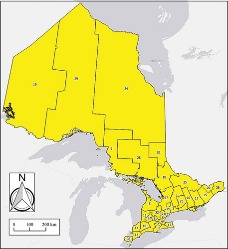 Figure A1. Map of Ontario PHUs (IDs correspond to Table A1).