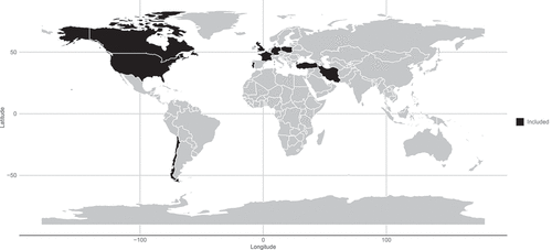 Figure 2. Map with geographical distribution of studies.