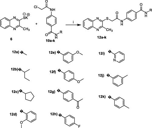 Scheme 4. synthesis of the target compounds 12a-k. Reagents and conditions: i) KI/DMF/heating/W.B./8h.