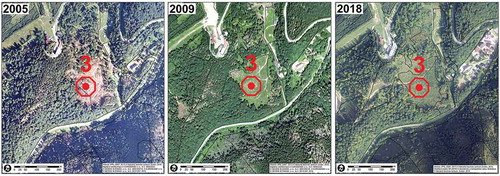 Figure 15. Aerial photographs of the locality 3 from years 2005, 2009 and 2018 (source: NAPANT, own creation)