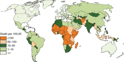 Figure 3 Estimated incidence of deaths caused by rotavirus diarrhea per 100,000 children aged younger than 5 years.