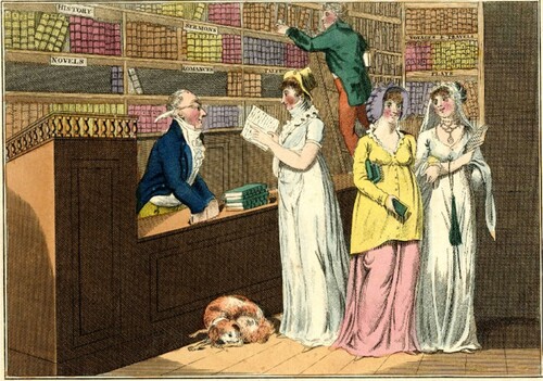 Figure 4. The circulating library, drawing by John Raphael Smith, 1781, from The British Museum.