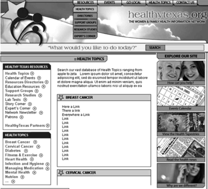 FIGURE 1 Original Design for the Healthy Texas Web site