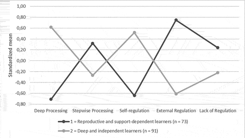 Figure 1. Standardised mean profiles of the two-cluster solution.