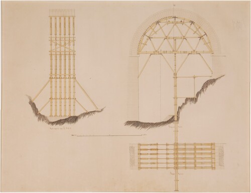 Figure 4. Alejandro Millán, “Alcántara Bridge. Formwork used for the reconstruction of its arch,” h. 1857. Source: San Benito de Alcántara Foundation.