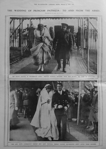 Figure 4 Photographs showing Princess Patricia of Connaught arriving for her wedding at Westminster Abbey with her father (above) and leaving with her husband after the ceremony (below), published in ‘The Wedding Princess Patricia: to and from the Abbey’, The Illustrated London News, 8 March 1919(Author’s collection)