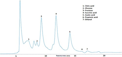 Figure 14. Chromatogram of by-product analysis of potato peel sample using RI detector.