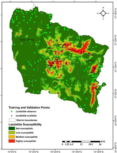 Figure 7. Obtained ensemble (median) landslide susceptibility map for the selected study area.