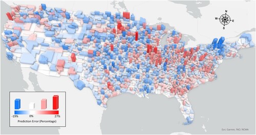 Figure 5. Spatial distribution of prediction error in percentage for the best performed extreme gradient boosting prediction model.