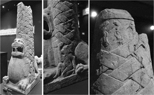 Figure 14. Stone column with detail. The Eastern Han dynasty Pictorial Stone Tomb of Jiu Nüdun in Dongzhifang Village, Lanling County. Photographs by the authors of this article.