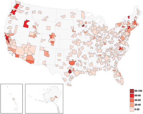 Figure 4. Technological knowledge complexity in US cities (2001–2010).