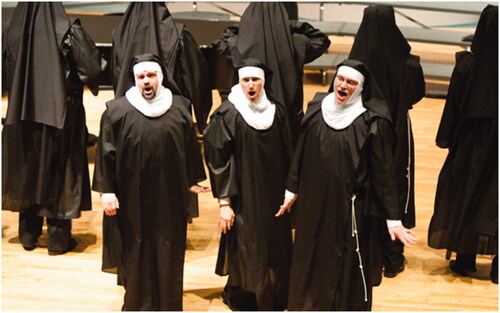 Figure 6 DMGMC members wearing nun’s habits during a rehearsal. Courtesy of the DMGMC.