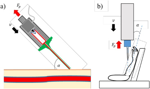 Figure 1. (a) In vivo test. (b) Ex vivo setup.