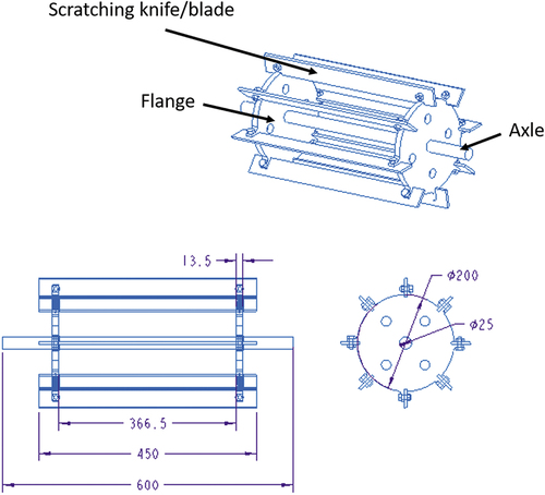 Figure 5. Isometric and plan view of the banana pseudo-stem fiber extracting raspador.