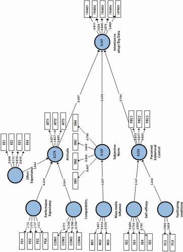 Figure 3. Direct path coefficient of the structural model (PLS algorithm)