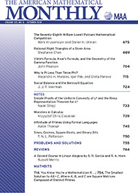 Cover image for The American Mathematical Monthly, Volume 125, Issue 8, 2018
