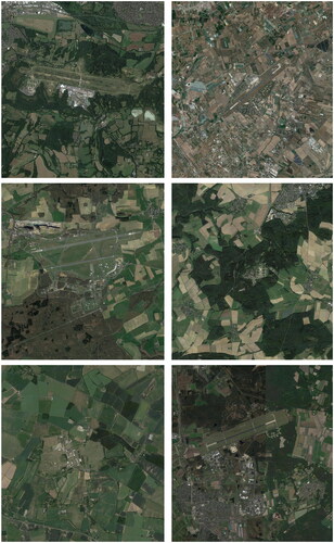 Figure 3. The transitions between land and Land. Current aerial photographs of the six Europe’s GLCM sites, scale 1:100 000 (from top left, clockwise: RAF Greenham Common, Comiso, Pydna, Woensdrecht, RAF Molesworth, Florennes).