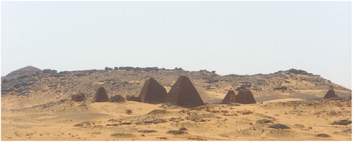 Figure 2. Meroe: view from the northern pyramid cemetery to the southern pyramid cemetery, also situated on ferruginous sandstone.