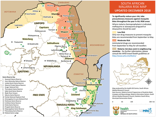 Figure 1. South African malaria risk map 2018 [Citation7].