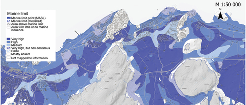 Figure 1. The marine clay map (possibility of marine clay map including marine limit), NGU (Citation2022).