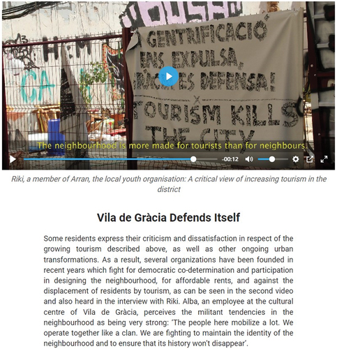Figure 4. An image of the published website of the Vila de Gràcia group, in which the combination of illustrated interview and text is demonstrated.Footnote6