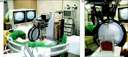 Figure 7. a) Experimental setup with X-ray imaging. b) Spinal needle, force sensor and liver tissue. [Color version available online.]