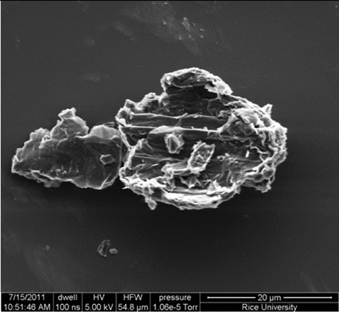 Figure 18. SEM image of PEI-GO showing large aggregate structures.