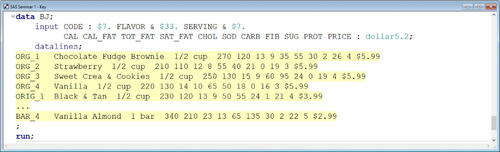 Fig. 15 Error-full assignment solution. This is the SAS Enhanced Editor window containing a solution to the error-full assignment. Only a subset of the data lines is shown to conserve space.