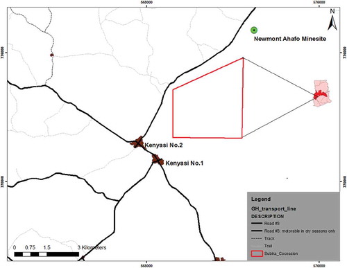 Figure 1. Map of the study area showing the location of the Subika Concession.