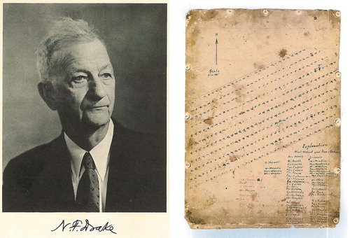 Figure 2. Professor Noah Fields Drake Ph.D. [Citation29] and his hand-drawn plan for his experimental walnut grove at Drake Farm, Fayetteville [Citation11].