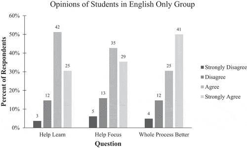 Figure 2. Opinions of Students in English-only Group