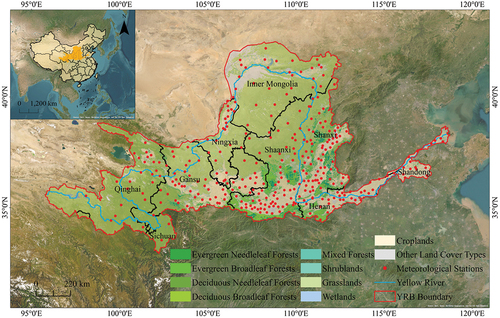 Figure 1. Geographical location and land cover types of the YRB.
