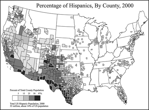 Figure 2 U.S. Hispanic population by county, 2000.