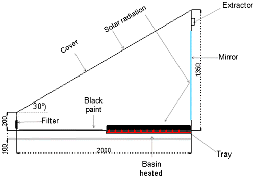 Fig. 3. Cross section of the solar still designed (units expressed in mm).