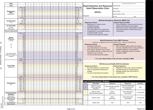 Figure 1 Rapid Detection and Observation (RDR) charts used in in this hospital.