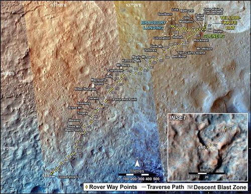 Figure 10. Curiosity traverse map (through Sol 440) (http:// mars.jpl.nasa.gov/msl/mission/timeline).