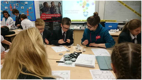 Figure 2. Katherine Bourne, BoxED Graduate Intern, attending a school event at promoting Forensic activities. (Parental permission has been gained for use of photographic material).