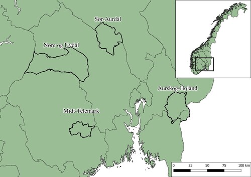 Figure 1. Location of the four different municipalities included in the study area.